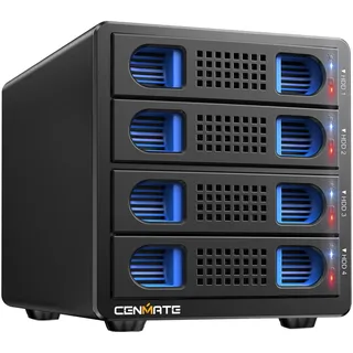 CENMATE 4 Bay Festplattengehäuse mit Lüfter für 2.5/3.5“ SATA HDD/SSD mit USB A/C 3.0+eSATA Kabel, 3.5 Festplattenleser, 80TB Kapazität DAS(NO RAID/NAS)