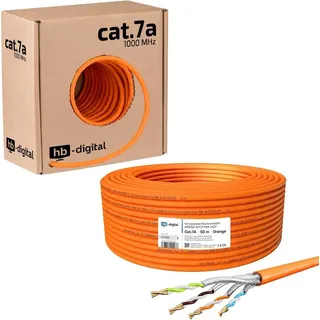 HB-Digital Netzwerkkabel CAT 7a Verlegekabel 50m max.1200 MHz S/FTP AWG23 LSZH orange
