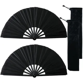 Handfächer Schwarz Groß 2PCS, Fächer Groß, Große Faltbare Seide Hand Fächer, Handfächer Faltbare Fächer, Schwarz Fächer, Fächer Rave, für Tanz, Party, Hochzeit Geschenke, DIY Dekoration