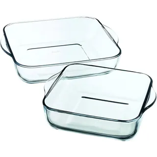 Pasabahce PB-15028 2er Set Auflaufformen eckig 28x28x6cm & 22x22x6cm Glas Klar Küche