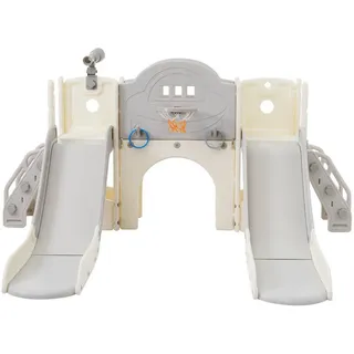 IDEASY Rutsche 8-in-1 Kletter- & Rutschturm mit 2 Rutschen + Spiele grau