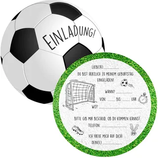 Gentle North 15 x Fussball Einladungskarten Kindergeburtstag (15cm) - Coole Fußball Einladung zum Kinder Geburtstag für Jungen und Mädchen - Witzige Einladungskarte zur Geburtstagsfeier - Rund