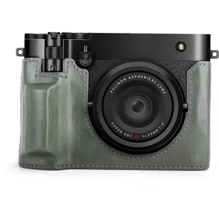 MUZIRI KINOKOO Fuji GFX100 RF Tasche, schützende Halbhülle aus echtem Leder, kompatibel mit der Digitalkamera Fuji GFX100 RF/GFX100RF – mit Öffnung unten und Handgriff-Design - Grün
