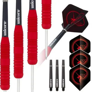 Unicorn Dartpfeile Set | Core Plus Soft Touch Gummierte Barrels|Rot|Stahlspitze | 25g