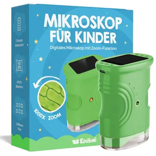 Edubini Digitales Mikroskop für Kinder [1000-fache Vergrößerung] - Tragbares Taschenmikroskop für Garten, Wald & Experimente - Kindermikroskop Spielzeug mit digitalem HD-Bildschirm [inkl Fotofunktion]