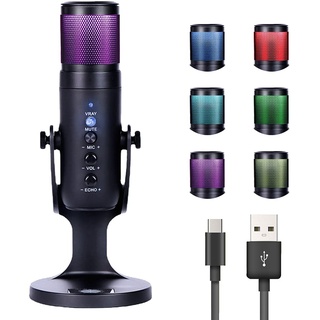 USB Mikrofon, RGB PC Gaming Kondensator Mikrofon Studioqualität für PS4 Mac LED Farbatmosphärenlicht Microphone mit Ladekabel für Streaming Aufnahmen Podcasting Broadcasting Gaming Live Mehr