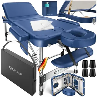 Kesser KESSER® Mobile Massageliege klappbar & höhenverstellbar 3 Zonen Massagebett Massagetisch Kosmetikliege Breit Therapieliege Aluminium + 10x Gesichtsauflage mit Kopfstütze Armlehnen & Tasche