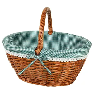 Kobolo Einkaufskorb geflochten Weide -mit Textil 47x33x39/23 cm Grün