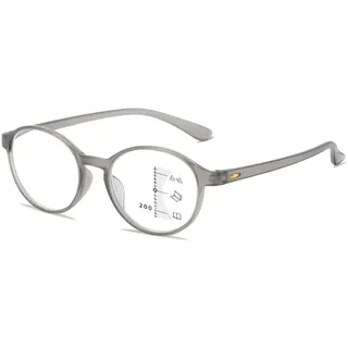 Lanomi Rund Gleitsichtbrille Progressive Multifokus Lesebrille Damen Herren Blaulichtfilter Gleitsicht Lesehilfe TR90 Anti Blaulicht Grau Gleitsichtbrillen 2.5 - S