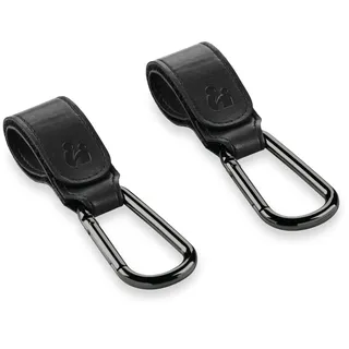 hauck 2 Stück Universelle Karabinerhaken, Schwarz - Kinderwagenbefestigung für Organizer, Wickeltasche oder Wickelrucksack am Schiebegriff von Kinderwagen, Fahrradanhänger oder Rollator