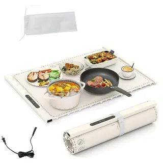 SOARS Elektrischer Tellerwärmer, faltbar, tragbar, aus Silikon, Temperatur auf 3 Stufen, schnelles Aufheizen, Timer, für Partys, Buffets, Familientreffen (60 x 44 cm, weiß)