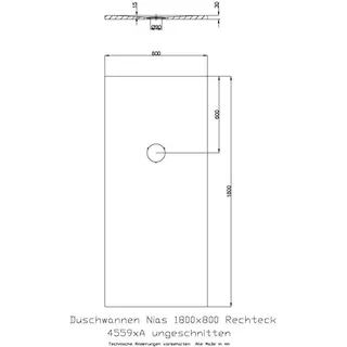 Hoesch Nias Rechteck-Duschwanne 180 x 80 x 3 cm Acryl Steingrau (4559xA.730)