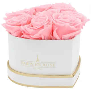 Rosenbox Herz Weiß-Gold mit 8 Rosa Rosen