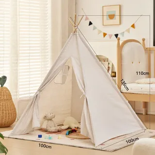 Uixxducc Tipi Zelt für Kinder,Tippi Kinderzelt für Drinnen Kinder Spielzelt Spielhaus Tipizelt Indoor, Kinderzelte für Mädchen und Jungen Babyzimmer Deko (Weiß,1.1M)