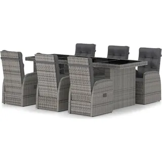 vidaXL Polyrattan Garten-Essgruppe 7-tlg. grau inkl. Auflagen 3059344