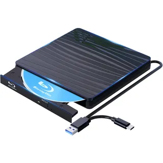 QDSYLQ Externes Blu Ray Laufwerk 50G, Type-C & USB 3.0 HD 1080P Bluray Laufwerk Extern Blu ray Laufwerk Extern BD CD DVD ROM RW Blu-ray Laufwerk für Laptop PC Mac Windows 11/10/8/7/XP/Linux/MacOS