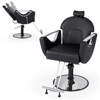 COSTWAY Stuhl, Friseurstuhl höhenverstellbar mit Kopfstütze 150kg schwarz