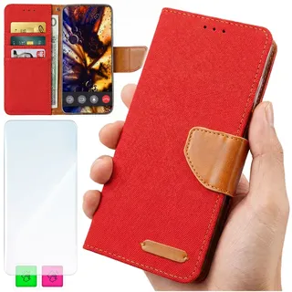 Brieftaschenhülle für Xiaomi Redmi Note 14 Pro 5G / POCO X7 5G - Rote Canvas-Hül