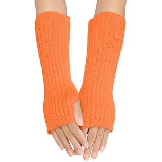 Winter Gestrickte Handschuhe für Damen Lang Handwärmer Stulpen Fingerlose Armstulpen Warm Strick Handschuhe Armwärmer Stulpen für Damen Pluswärmer Handstulpen Fingerlose (A-Orange, One Size)