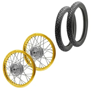 Set 2x Speichenrad Felge Alu 1,6x16 passend für Simson S51 S50 S70 Schwalbe KR51 Alufelge Craftride AF17 gold + 2x Reifen Vee Rubber VRM094 vorne hinten