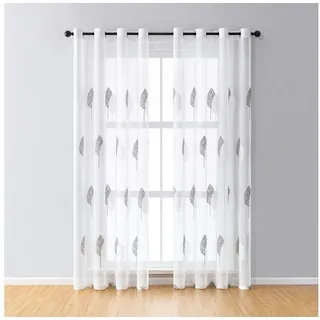 BTTO V&G Scheibengardine 2 Paneele Ösen Vorhänge Voile Gardine,Baumstickerei Scheibengardinen grau 140 cm x 145 cm