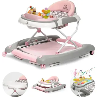 Bronea BRONEA® 4-in-1 Gehfrei Baby Lauflernwagen Schaukel Lauflernhilfe Babywalker mit Schaukelfunktion, Licht | Musik | Höhenverstellbar | Klappbar - Rosa - Rosa