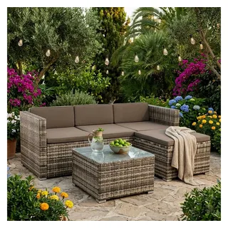 Estexo 3-Sitzer Rattan Couch Lounge-Set beige/braun