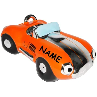 alles-meine.de GmbH XL - Spardose - Rennwagen/Auto/Cabriolet - Oldtimer/Roadster - orange - incl. Name & Schlüssel - stabile Sparbüchse aus Porzellan/Keramik - Sparsc..