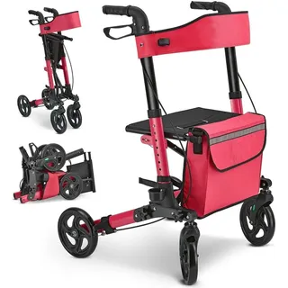 Juskys Aluminium Rollator Vital mit Sitz Rot