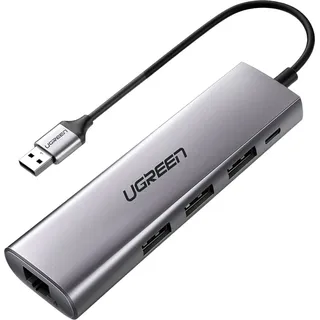 UGREEN CM266 Hub Adapter 5in1 USB, 3X USB 3.0, Micro USB, RJ45 (grau)
