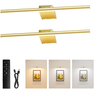 Nulmvic 16 Zoll Akku Bilderleuchte Kabellos, LED Bildbeleuchtung Ohne Stromanschluss, Wandleuchte Innen für Dartscheibe Spiegel Wall, Fernbedienung mit Timer, Gold, 2 Stück
