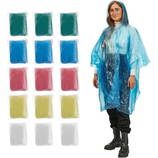 Relaxdays Regenponcho 15er Set, Bunt, Blau,