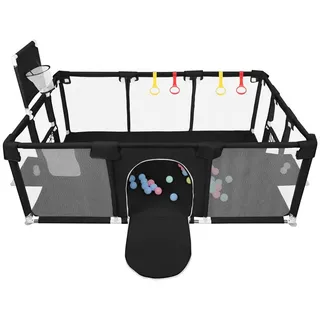 JEOBEST Laufstall Baby Laufgitter - Große Sicherheitsspielplatz, 180x120x66cm - mit Basketball-Netz 50 Ozeanbälle und 4 bunten Ringen schwarz