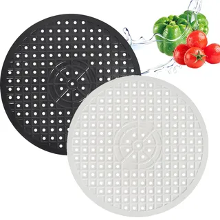 Spülbeckeneinlage, 2 Stück Runde Spülbeckeneinlage, 31 x 31 cm Küchenspüle Matte, Runde Drainagematte, Gummi Drainagematte, Spülbecken Einlage Matte Badezimmer Küche(Weiß, Schwarz)