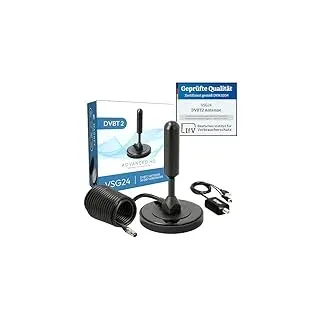 VSG24 DVB-T2 Antenne HDTV Zimmerantenne mit Verstärker 36 dB – Innen & Außen TV Antenne mit 5m Kabel, Magnetfuß, Aluminiumkern – für Fernseher, Receiver & freenet TV