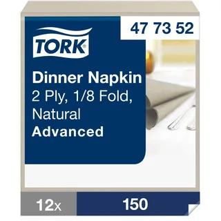 TORK Dinnerservietten Natur, 1/8‐Falz, 2‐lagig, 39 cm × 39 cm, 12 × 150 Serviett...