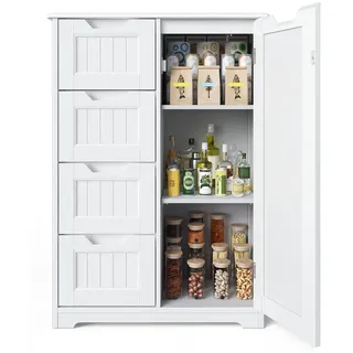 Blishom Badkommode Küchenschrank mit 4 Schubladen Vorratsschrank, 60 x 30 x 85 cm, Schmale Hochkommode für Badezimmer, Küche weiß