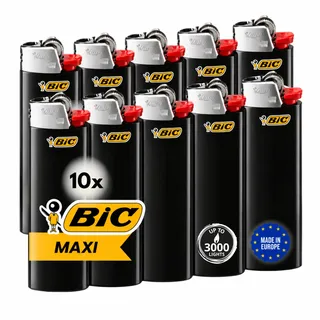 BIC Feuerzeug: Reibrad Maxi Schwarz J26 (10 Stück) | Original Einwegfeuerzeuge – Zuverlässig, langlebig & sicher