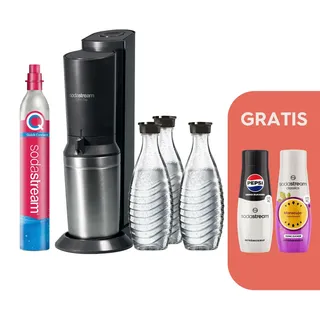 Sodastream Crystal 3.0 schwarz + 3 Glaskaraffen + Zylinder + 2 Sirups