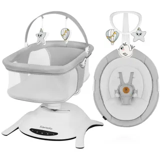 lionelo - Babywippe mit Melodie 2-in-1 BELLA Grey Concrete + Fernbedienung - Weiß/Grau