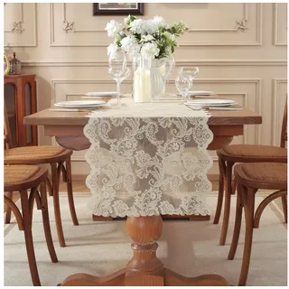 BYSURE Tischläufer NF16WH00124 (1-tlg), Vintage Spitze Tischläufer beige 35 cm x 180 mm