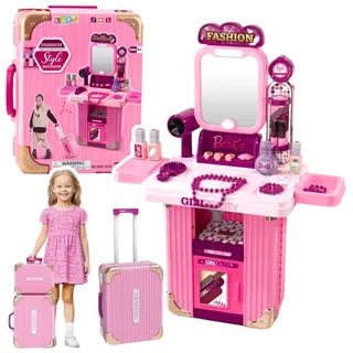 LEAN Toys Schminktisch-Make-up-Set im Koffer, Zubehör 2 in 1, Rosa