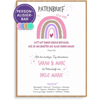 Feenstaub Patenbrief Taufbrief Rainbow, Patenbrief für Patenkind, personalisierbare Taufurkunde, Patenurkunde, Taufgeschenk personalisiert, Geschenk Geburt, Taufe Geschenk Regenbogen