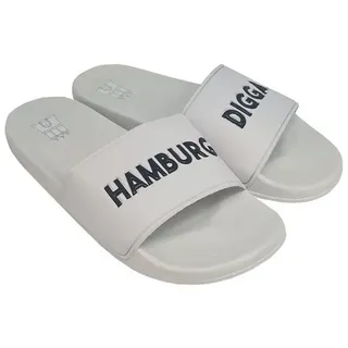 Hamburg Digga "DIGGALETTEN" Badelatschen Coole Latschen für Coole Leute Badesandale (1-Paar) 3D-Druck "Hamburg Digga" auf dem Riemen weiß 40 EU