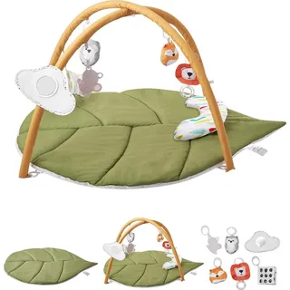 Vevor Spielmatte, Erlebnisdecke mit 6 sensorischen Spielzeugen, blattförmige Bauchzeitmatte für Neugeborene im Alter von 0–18 Monaten, Geschenk für
