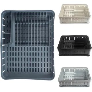 KADAX Rechteckiger Küchengeschirrständer mit Besteckhalter, Geschirrtrockner mit Abtropfschale, Abtropfgestell für Küche, Geschirrabtropfgestell (Dunkelgrau)