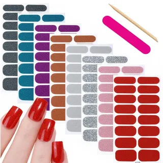 8 Blatt 128 Stück Nagelfolie Selbstklebend, Nagelfolien Ohne UV, Fingernägel Folie, Nagellack Aufkleber für DIY Nageldesign, Nagelaufkleber für UV Lampe, Ohne UV Härtend