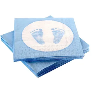 20 Napkins Baby Feet Footprint Light Blue Christening Birth Boy Baby Shower