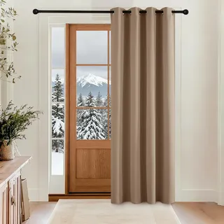 KGORGE Thermovorhang Kälteschutz Tür Wohnzimmer - 1 Stück H 200 x B 140 cm Verdunklungsvorhänge mit Ösen Türvorhang Kälteschutz Blickdichte Vorhänge Kälteschutzvorhang, Cappuccino