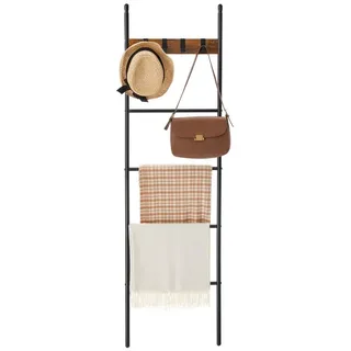 VASAGLE Handtuchhalter, LLS016B01 braun/schwarz, aus Holz und Metall, 4 Halterarme zu je 42 cm